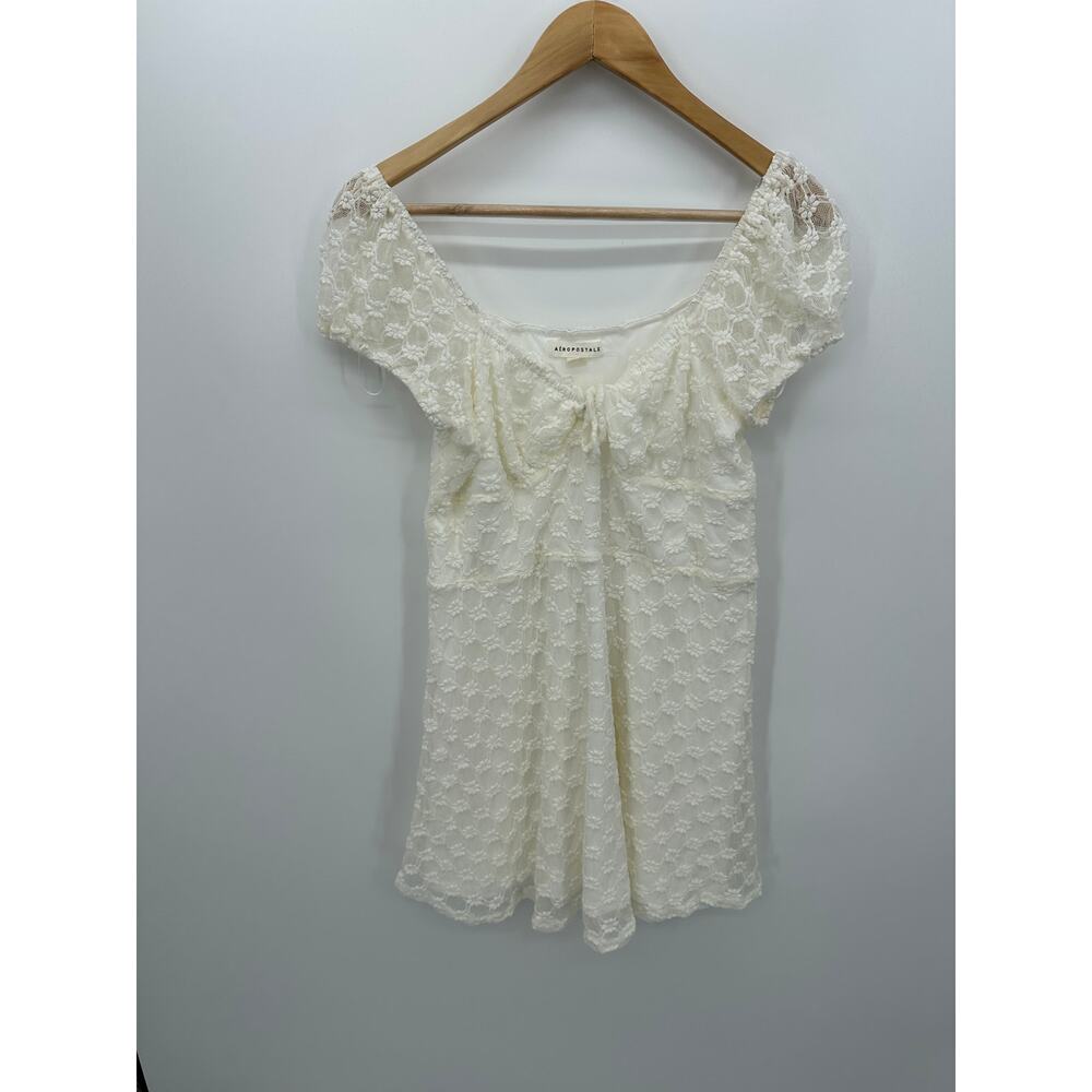 Aeropostale Cream Lace Mini Babydoll‎ Dress Size L Witchy Fairy Coquette Dainty